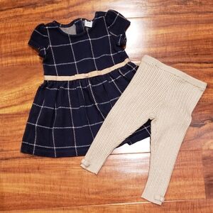 Janie and Jack EUC 12-18 months navy and tan windowpane dress, sweater leggings